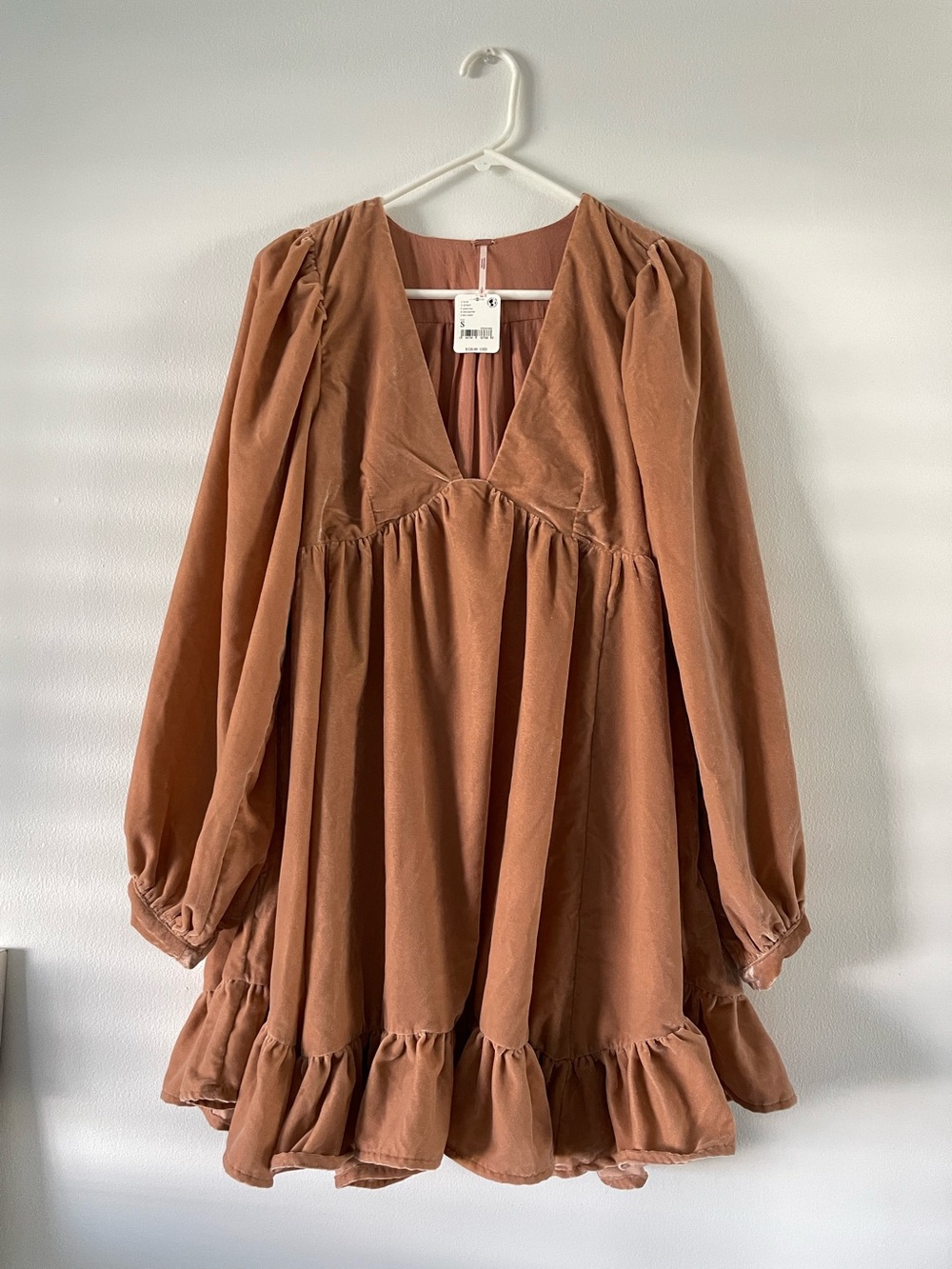 Free People Velvet Babydoll Dress Size Small Dusty Rose Fall Boho